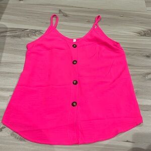 Hot pink button up tank top - L